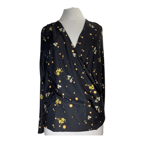 Dorothy Perkins Floral Blouse Top Long Sleeves Black Wrap Front Stretch UK 12 - Picture 2 of 15